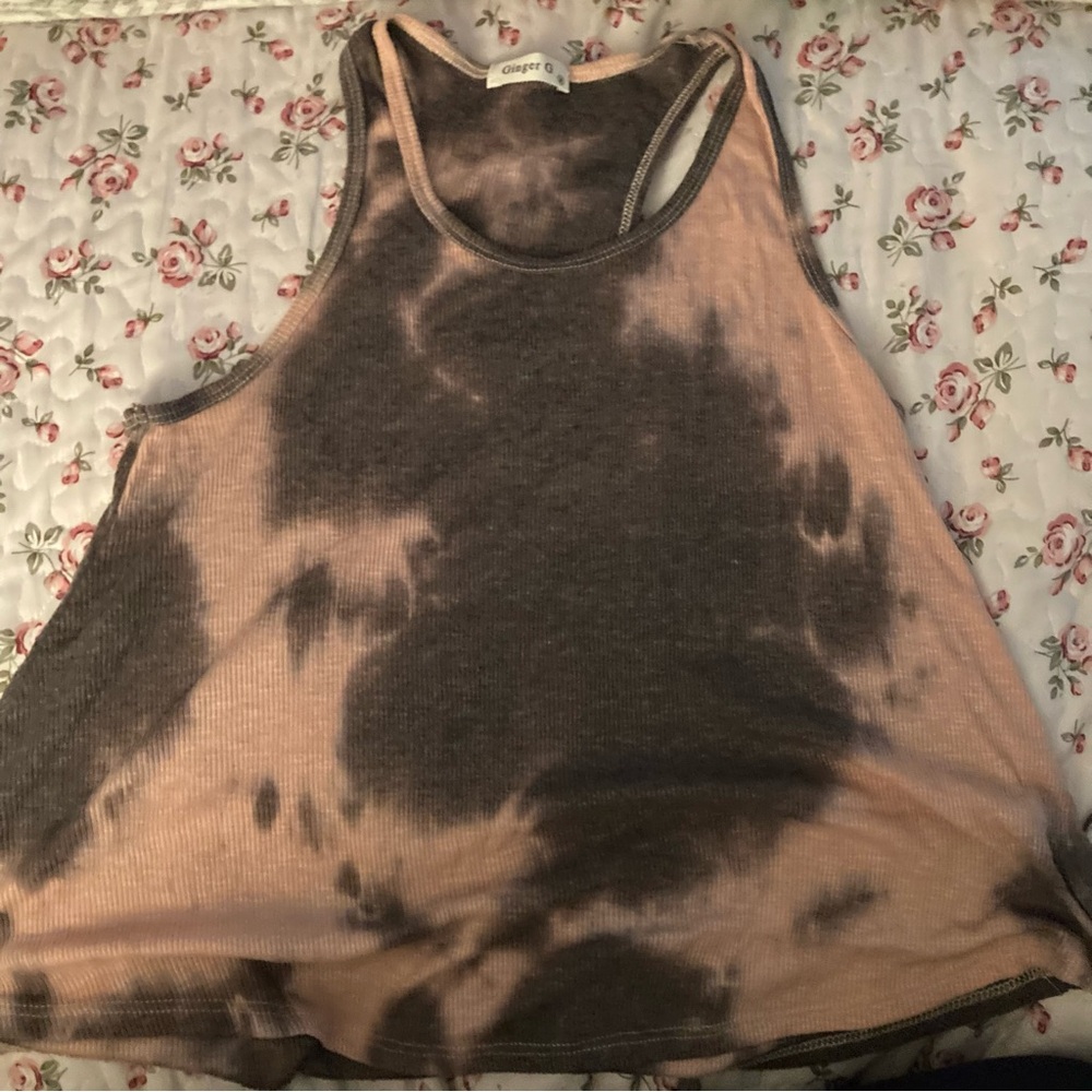 Ginger G Tie-Dye Ribbed Tank Top - Pink & Brown